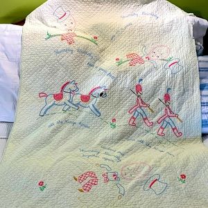Vintage ‘50’s hand embroidered Humpty Dumpty baby quilt.